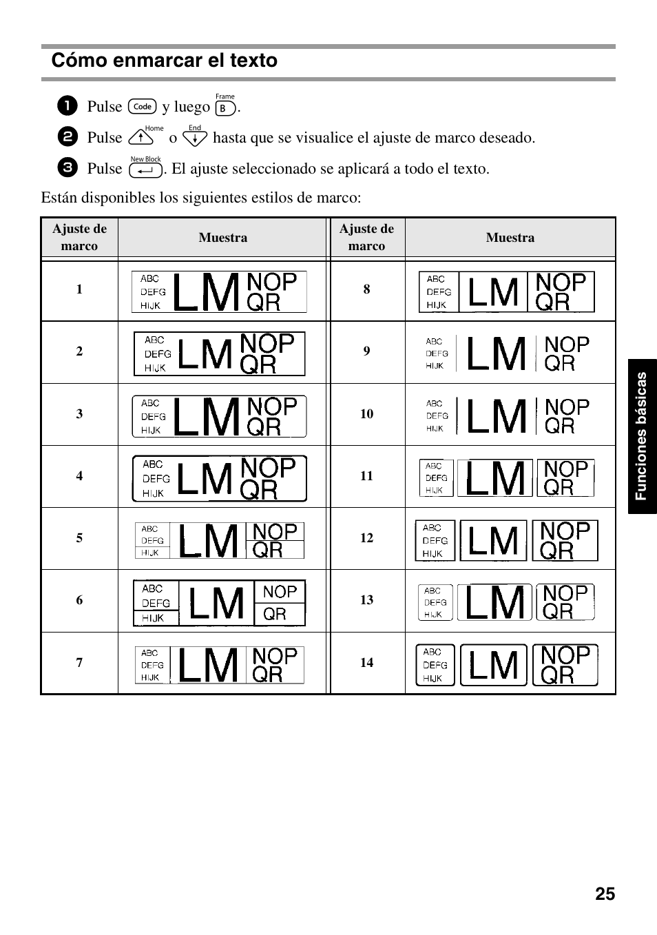 Cómo enmarcar el texto, Pulse g y luego b | Brother 1600/1650 User Manual | Page 107 / 152