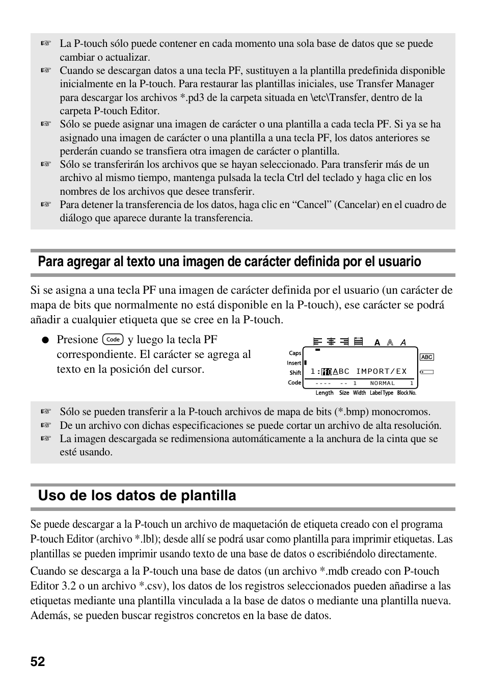 Uso de los datos de plantilla | Brother 1600/1650 User Manual | Page 134 / 152