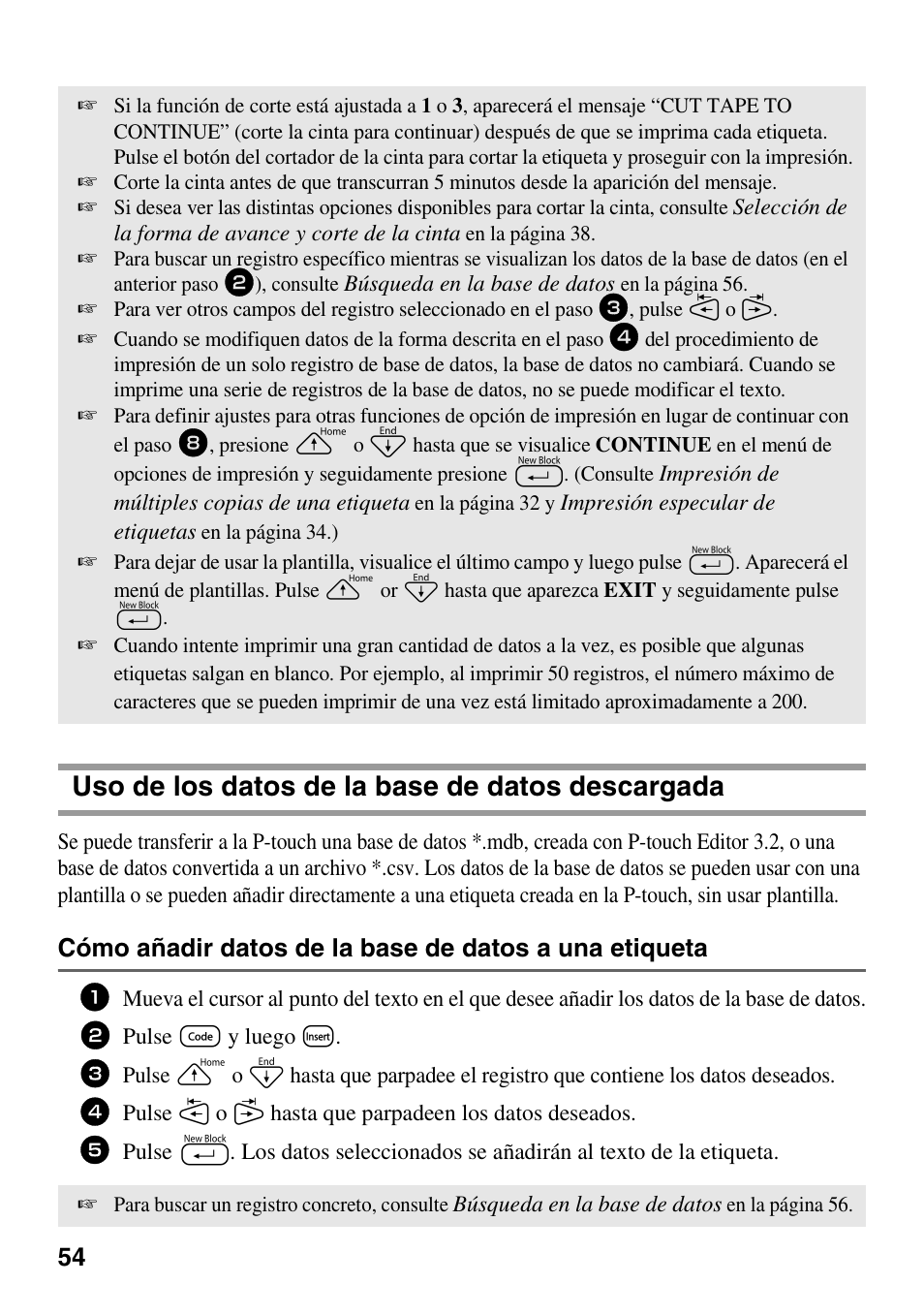 Uso de los datos de la base de datos descargada | Brother 1600/1650 User Manual | Page 136 / 152