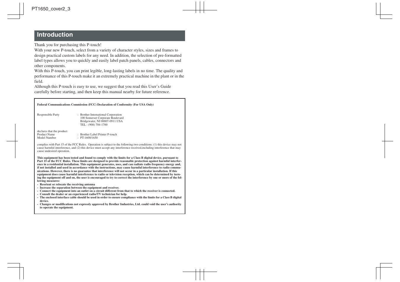 Introduction | Brother 1600/1650 User Manual | Page 151 / 152