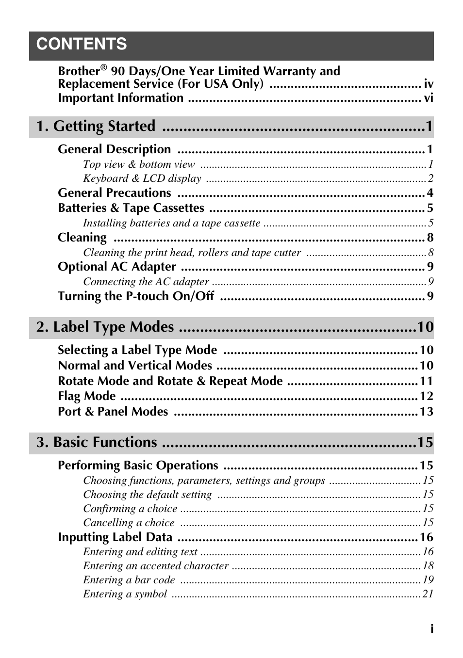 Brother 1600/1650 User Manual | Page 3 / 152