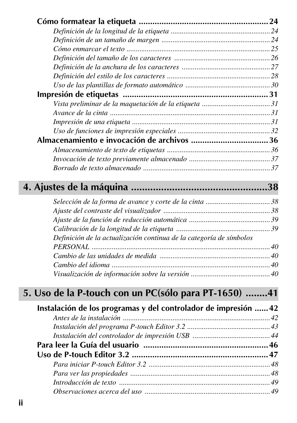 Ajustes de la máquina, Uso de la p-touch con un pc(sólo para pt-1650) | Brother 1600/1650 User Manual | Page 80 / 152