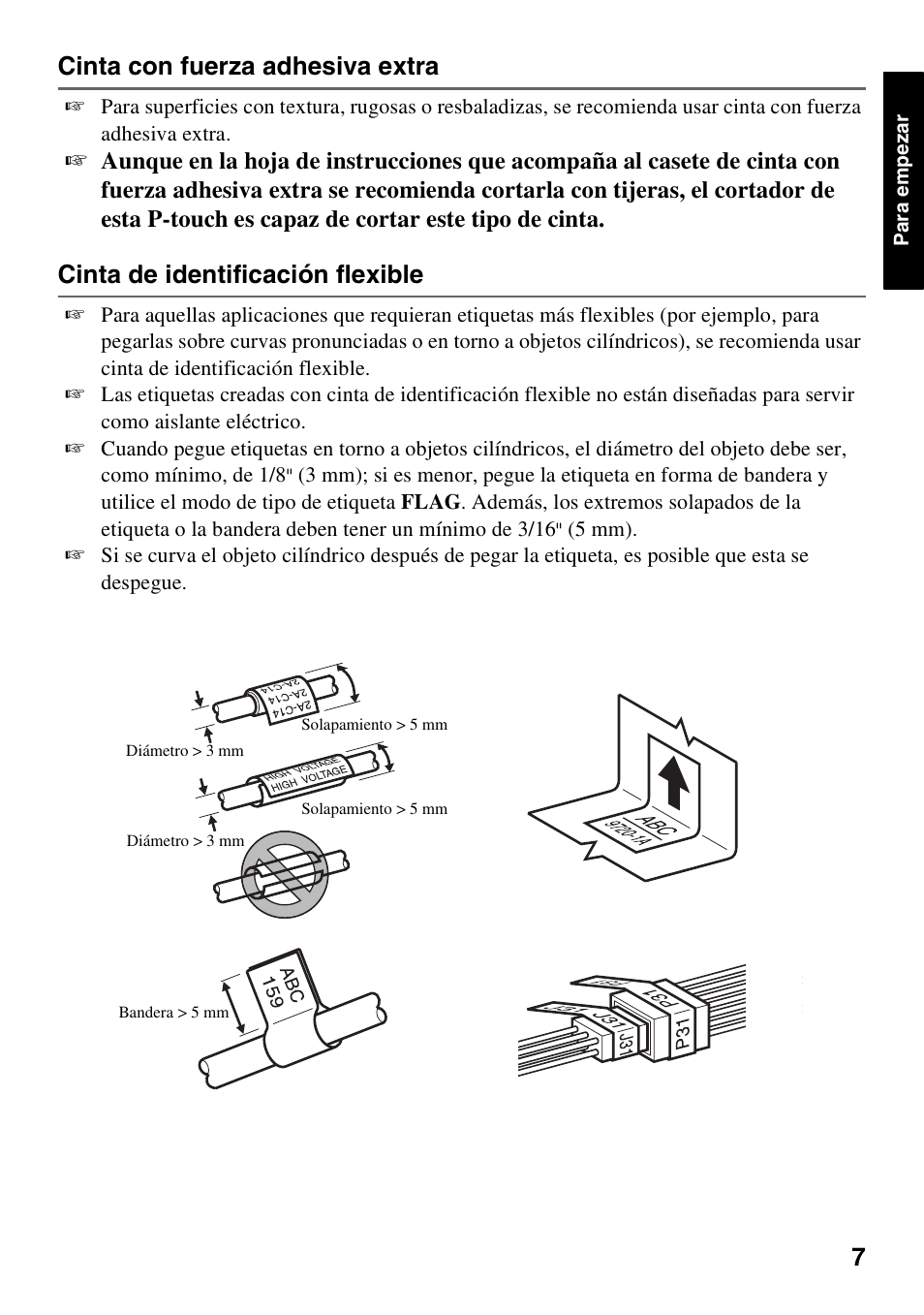 Cinta con fuerza adhesiva extra, Cinta de identificación flexible | Brother 1600/1650 User Manual | Page 89 / 152