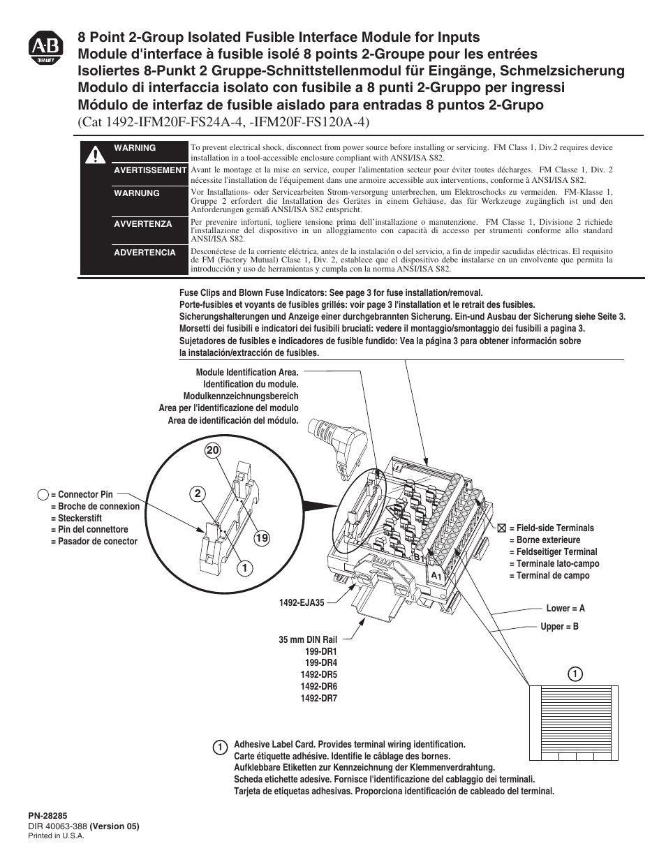 Rockwell Automation 1492-IFM20F-xxx 8 Point 2-Group Isolated Fusible Interface Module for Inputs User Manual | 4 pages