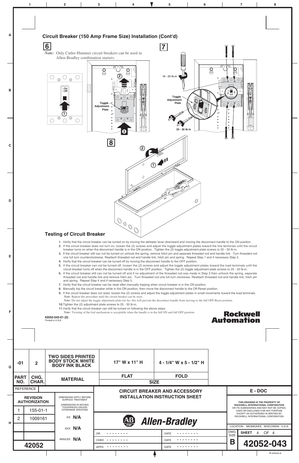 Testing of circuit breaker | Rockwell Automation 1401-N60 - N66 Circuit Breaker User Manual | Page 4 / 4