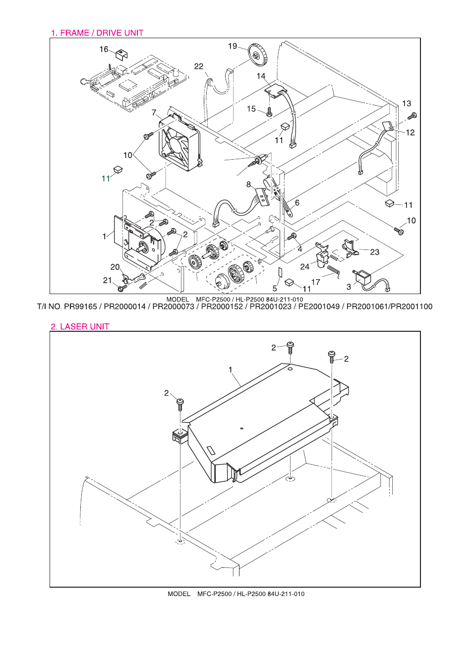 Drawing, Ul9311001, 1 main motor assy | 4 taptite, cup s m3x6, Lj4069001, 1 solenoid assy, 1 screw, bind m3x4, Lj4432001, 1 tape 32x12, Ul8984001 | Brother HL-P2500 User Manual | Page 5 / 27