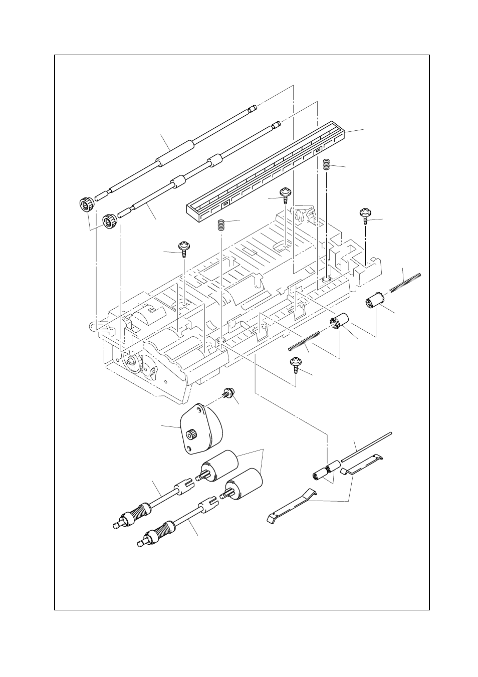 Drawing, Le1072001, 2 document separation roller | Uf4369000, 1 pressure roller shaft, Uf9009001, 2 pressere roller, Uu7032001, 2 lf spring, Uu2027001 | Brother HL-P2500 User Manual | Page 7 / 27