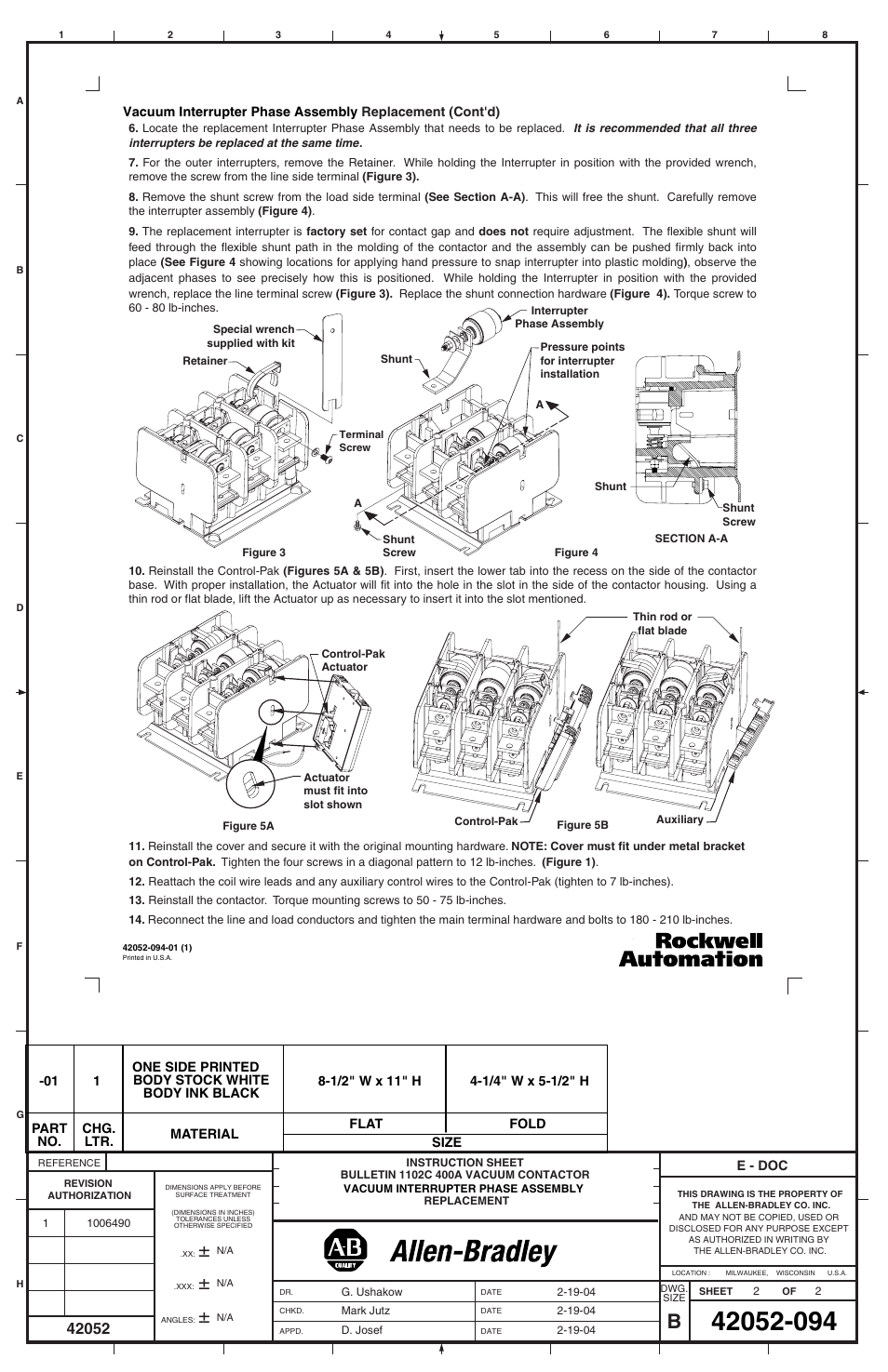 Rockwell Automation 1102C-VB4 400A Vacuum Contactor Vacuum Interrupter Phase Assembly Replacement User Manual | Page 2 / 2