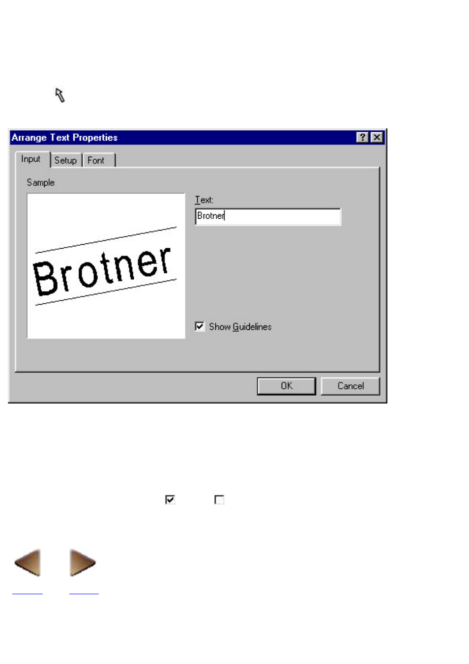Arranged text objects, Auto arrangement of text, Click here | Next, Arrange text (only for a layout document) | Brother P-TOUCH 3.1 User Manual | Page 125 / 203