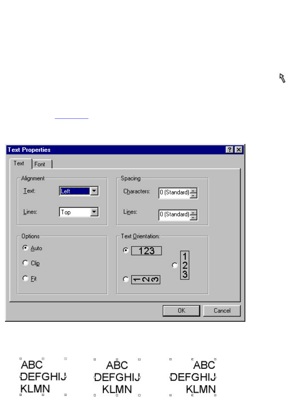 Click here), Inside the text object, Click here | Next, Text (only for a layout document) | Brother P-TOUCH 3.1 User Manual | Page 153 / 203