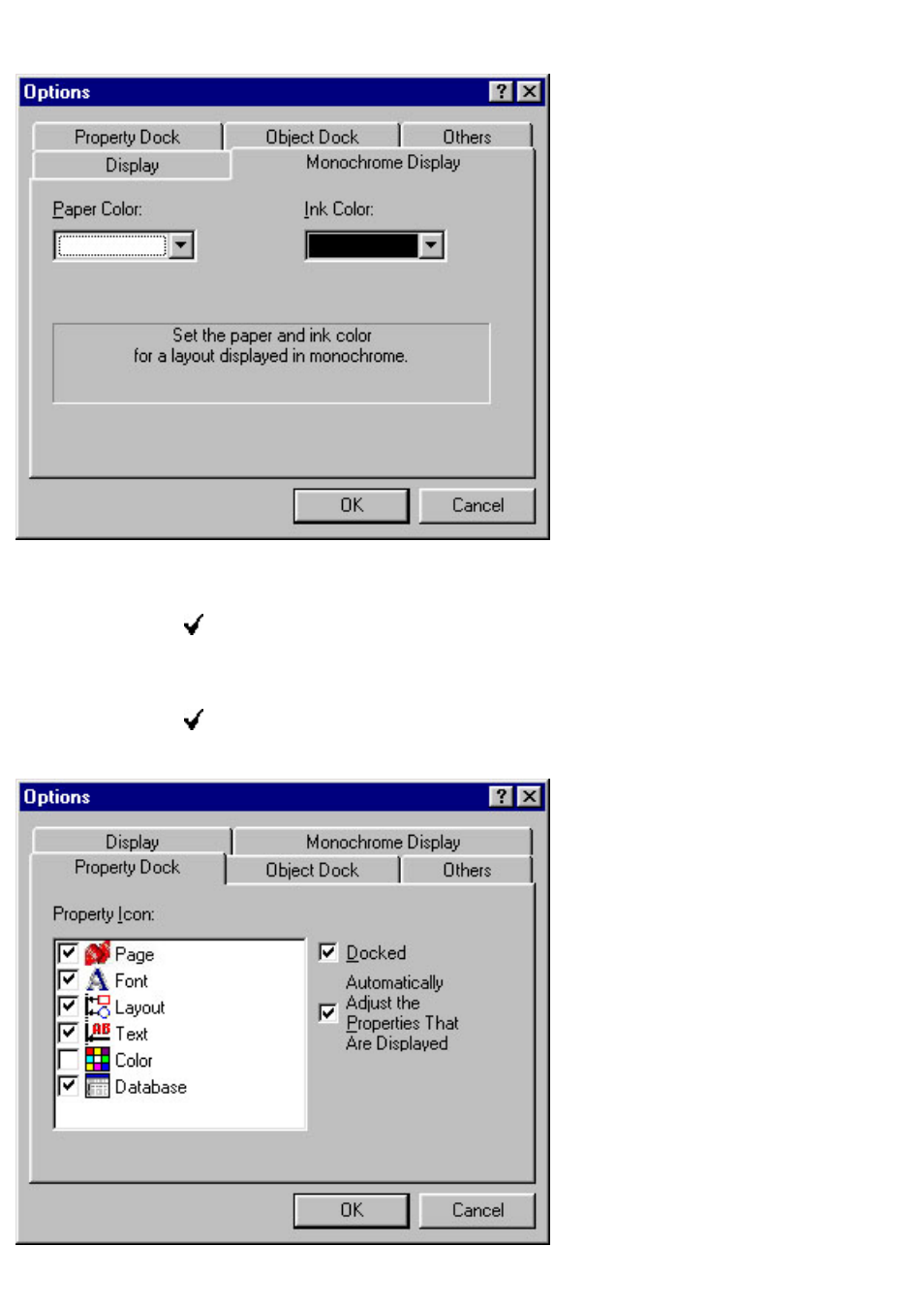 Dock] tab of the options dialog box, Click here), The [format] menu | Click here | Brother P-TOUCH 3.1 User Manual | Page 169 / 203