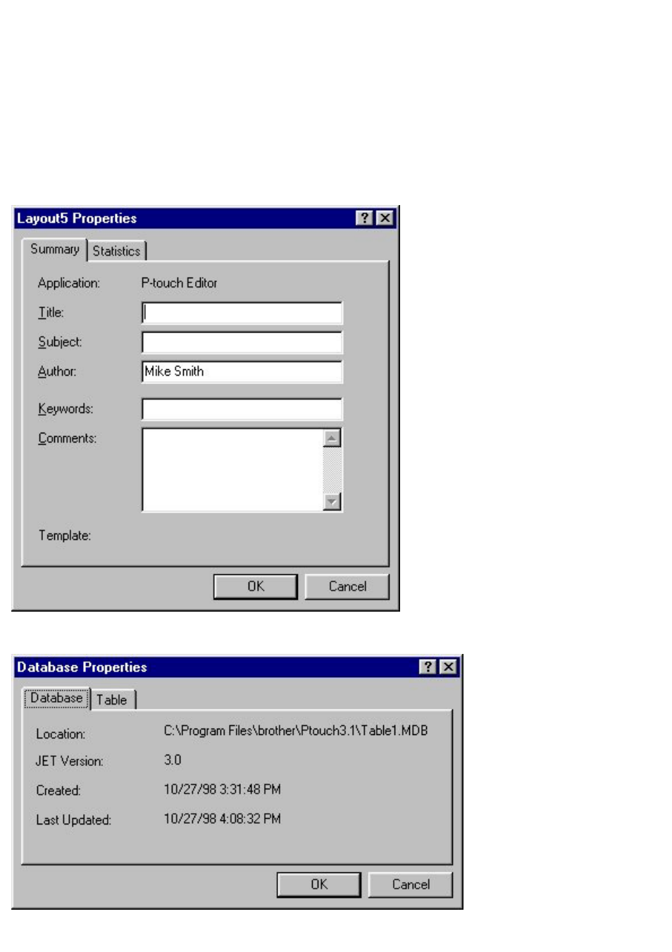 Layout/database properties | Brother P-TOUCH 3.1 User Manual | Page 88 / 203