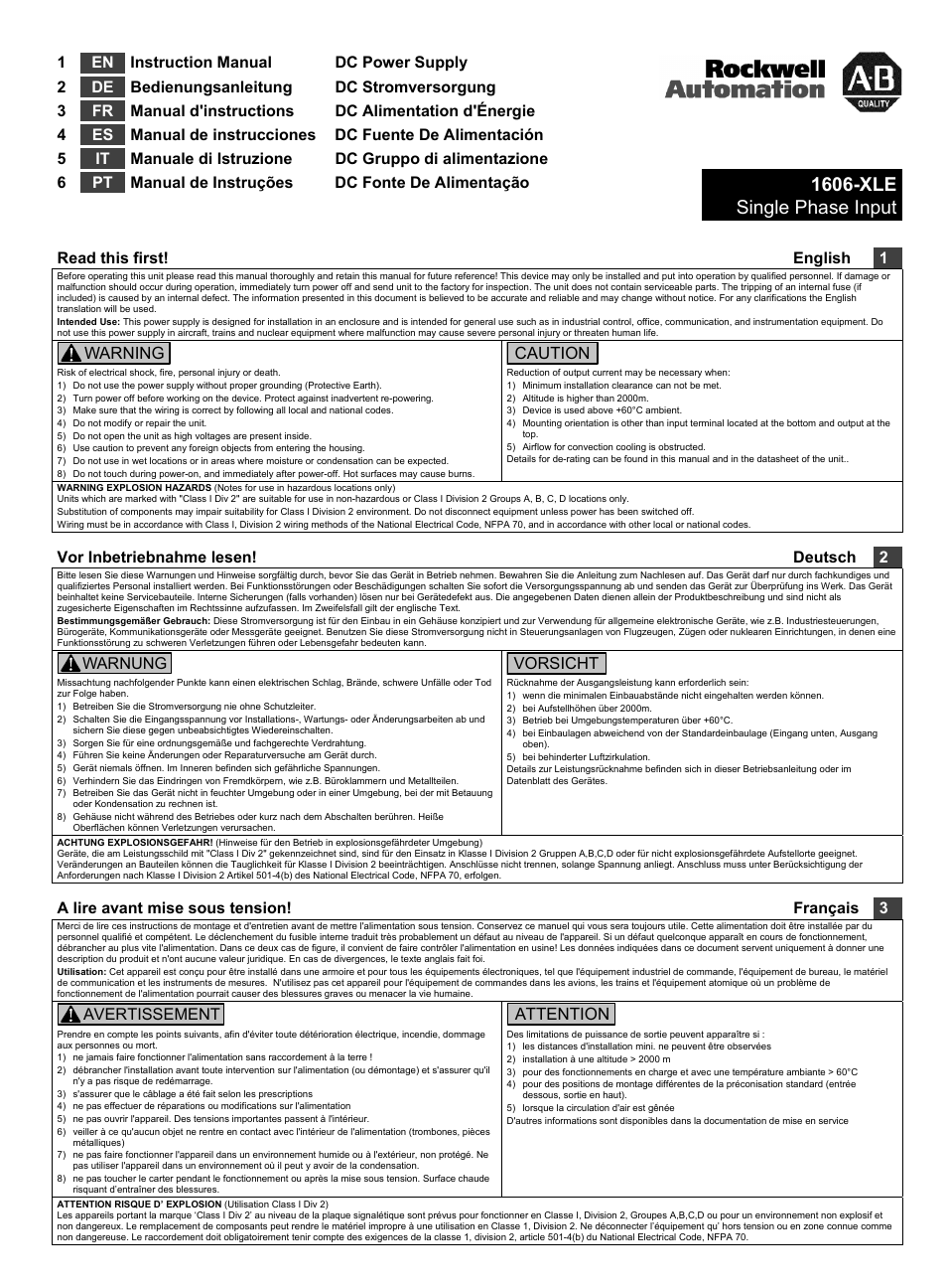 Rockwell Automation 1606-XLERED DC Power Supply User Manual | 4 pages