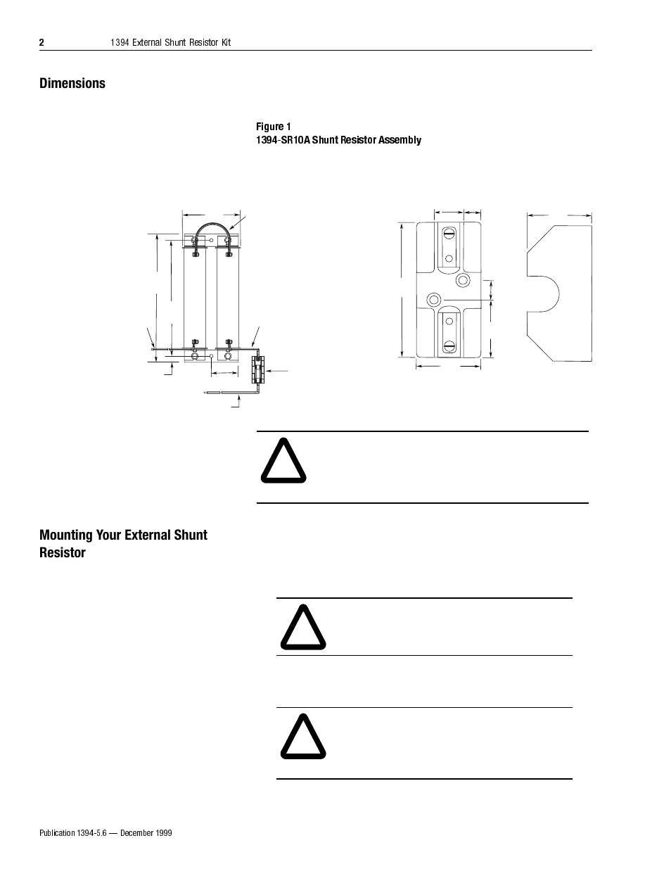 Dimensions, Mounting your external shunt resistor | Rockwell Automation 1394-SR10A External Shunt Resistor Kit User Manual | Page 2 / 6