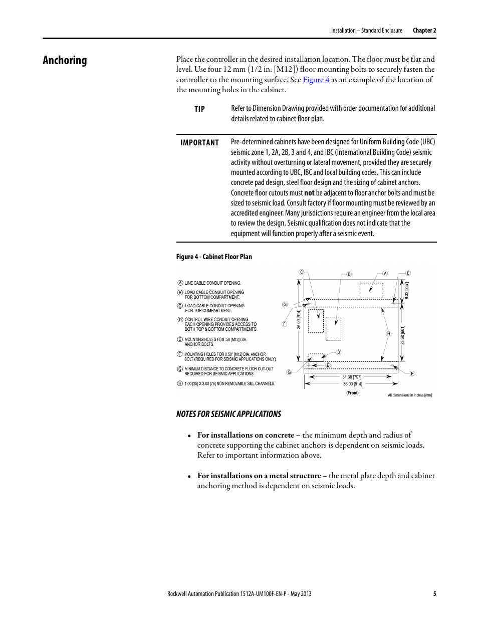Anchoring | Rockwell Automation 1512A MV Controllers, 400A One-High Cabinet, Standard and Arc-Resistant Enclosure User Manual | Page 13 / 96