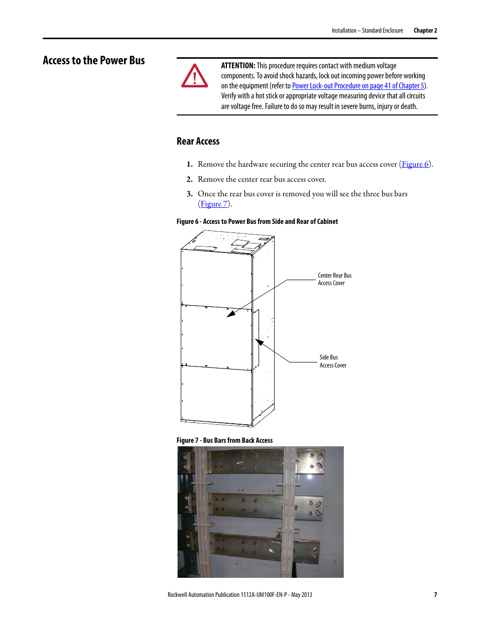 Access to the power bus, Rear access, Refer to | Rockwell Automation 1512A MV Controllers, 400A One-High Cabinet, Standard and Arc-Resistant Enclosure User Manual | Page 15 / 96