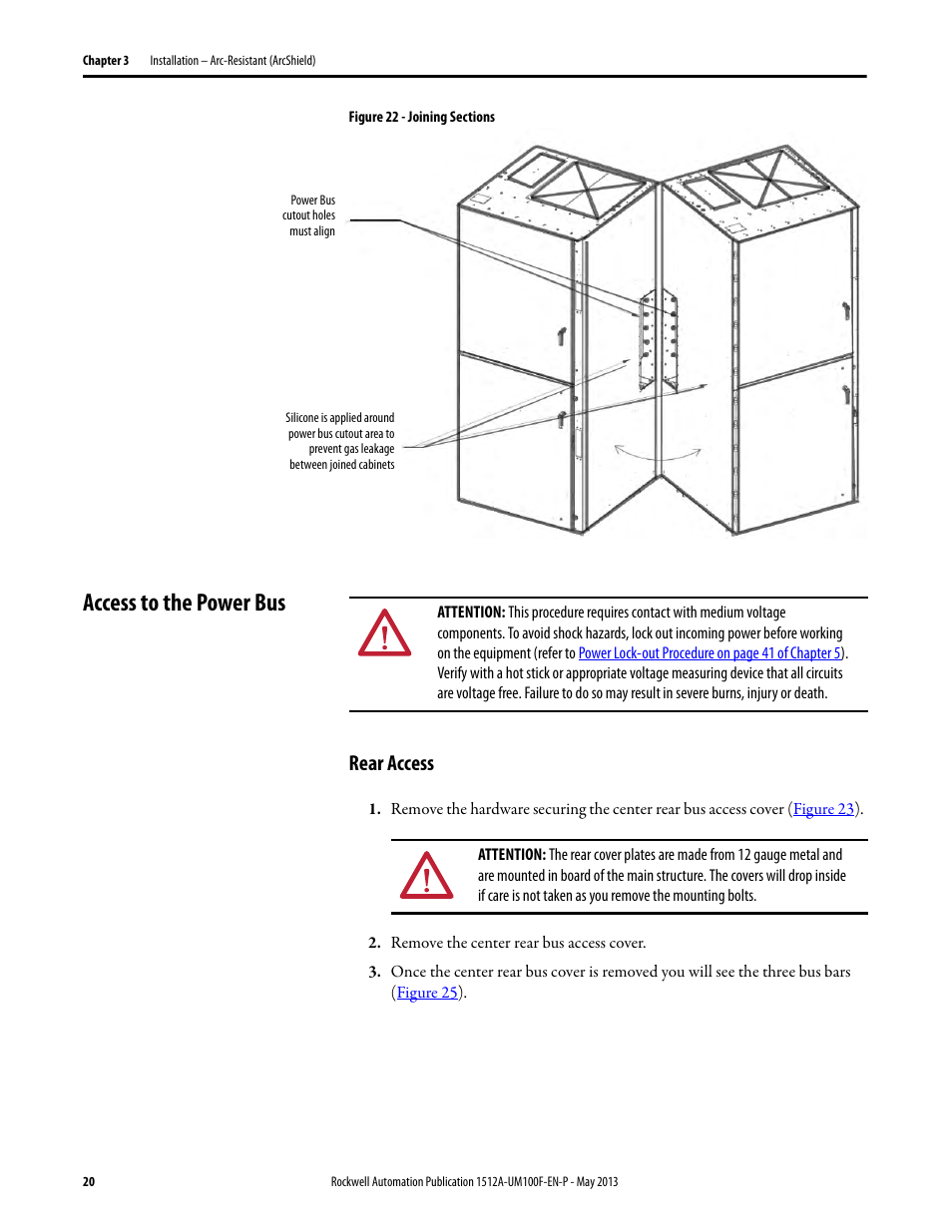 Access to the power bus, Rear access | Rockwell Automation 1512A MV Controllers, 400A One-High Cabinet, Standard and Arc-Resistant Enclosure User Manual | Page 28 / 96