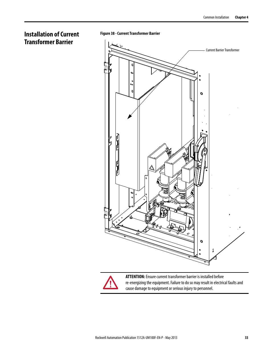 Installation of current transformer barrier | Rockwell Automation 1512A MV Controllers, 400A One-High Cabinet, Standard and Arc-Resistant Enclosure User Manual | Page 41 / 96