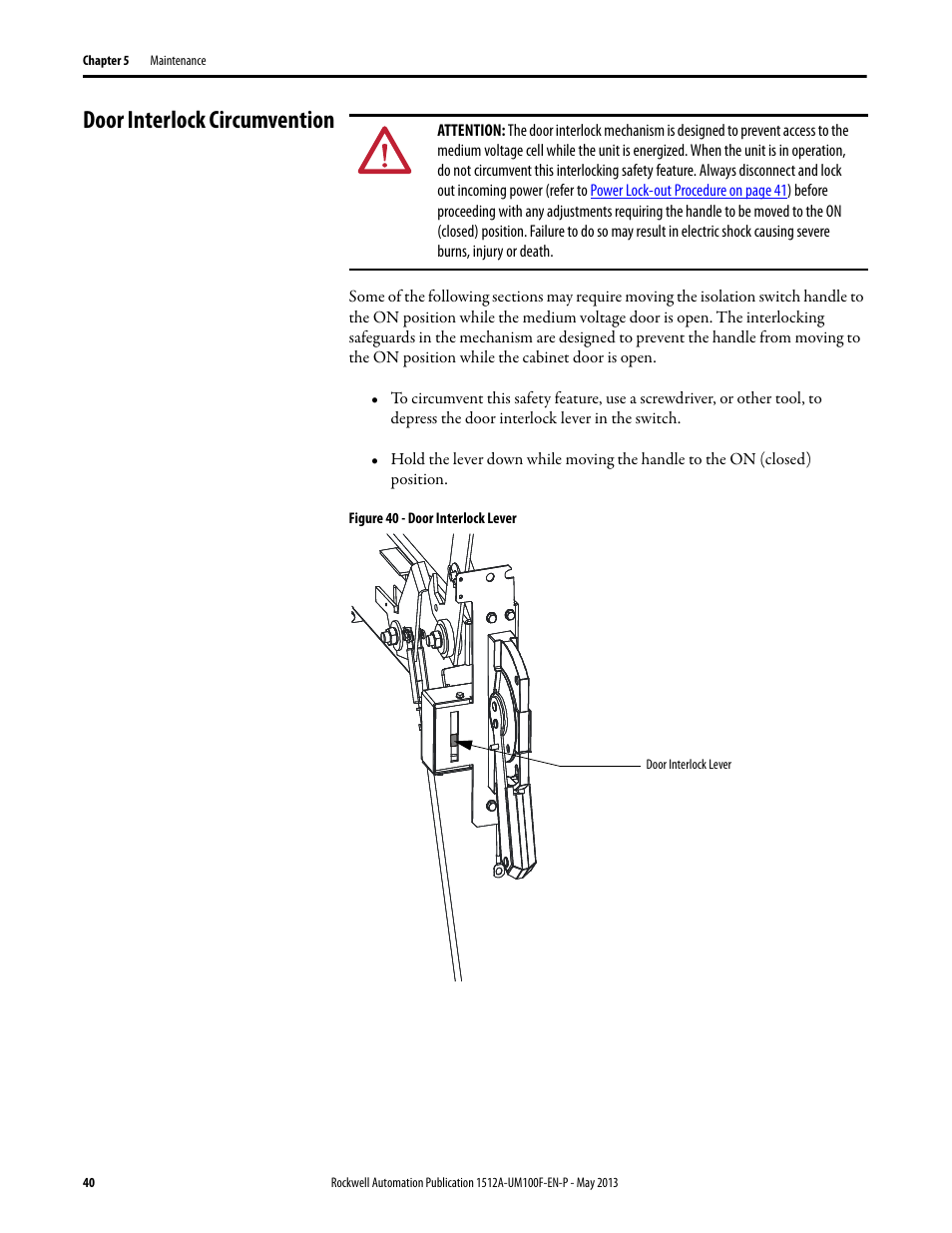 Door interlock circumvention | Rockwell Automation 1512A MV Controllers, 400A One-High Cabinet, Standard and Arc-Resistant Enclosure User Manual | Page 48 / 96