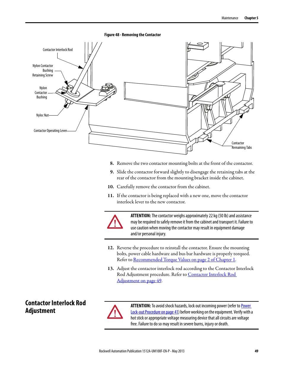 Contactor interlock rod adjustment | Rockwell Automation 1512A MV Controllers, 400A One-High Cabinet, Standard and Arc-Resistant Enclosure User Manual | Page 57 / 96
