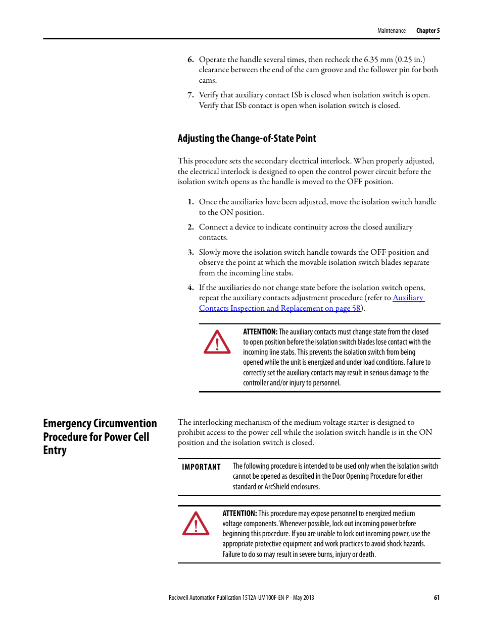 Adjusting the change-of-state point | Rockwell Automation 1512A MV Controllers, 400A One-High Cabinet, Standard and Arc-Resistant Enclosure User Manual | Page 69 / 96