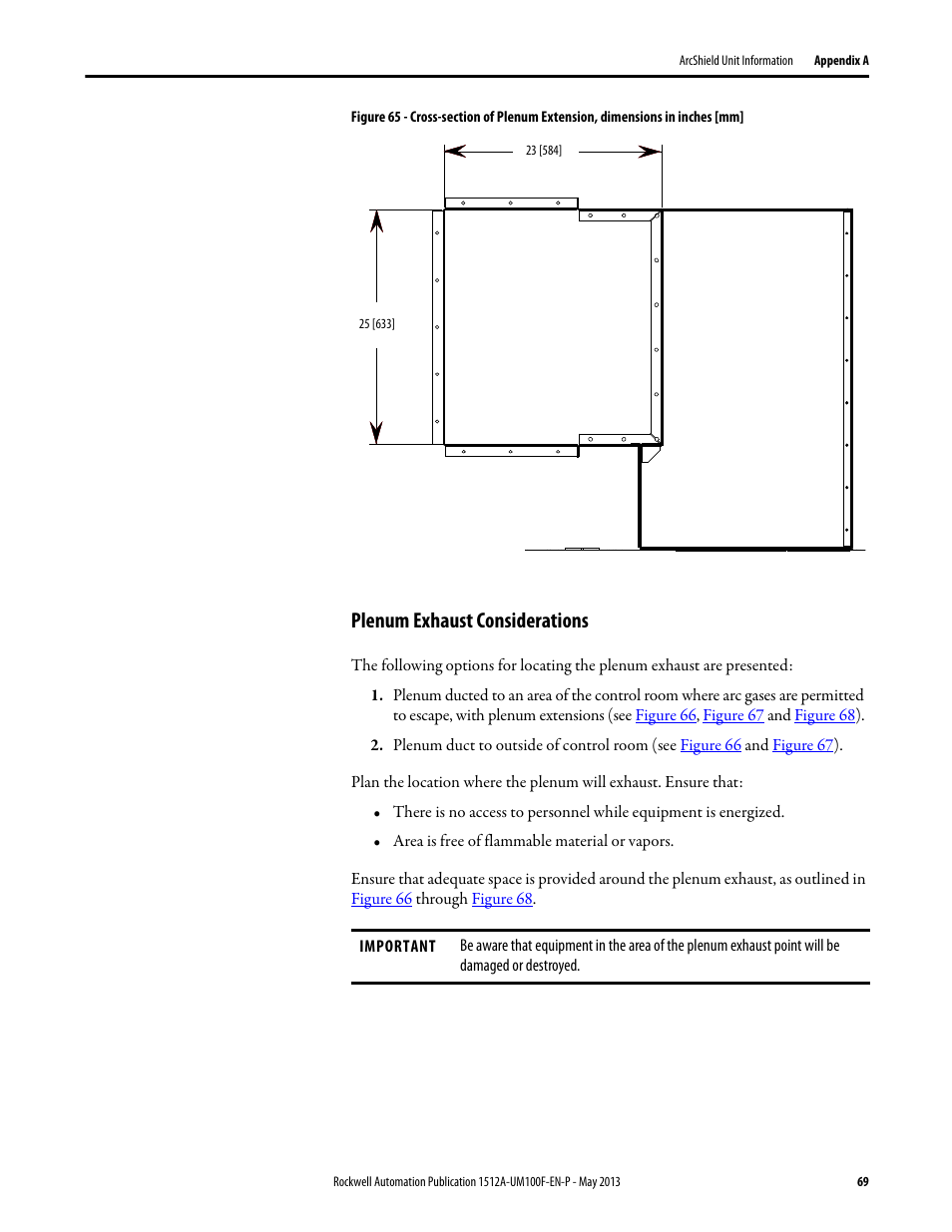 Plenum exhaust considerations | Rockwell Automation 1512A MV Controllers, 400A One-High Cabinet, Standard and Arc-Resistant Enclosure User Manual | Page 77 / 96