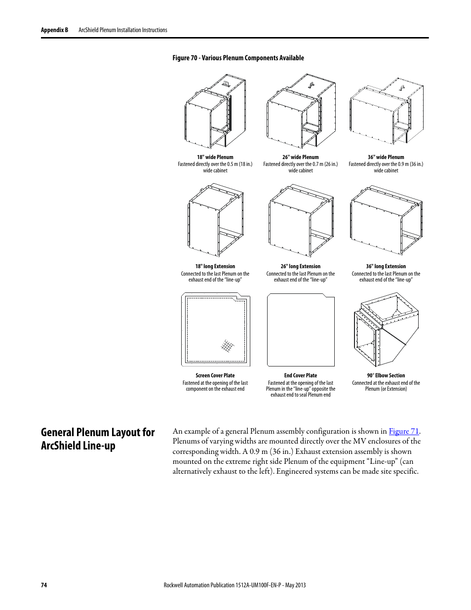 General plenum layout for arcshield line-up | Rockwell Automation 1512A MV Controllers, 400A One-High Cabinet, Standard and Arc-Resistant Enclosure User Manual | Page 82 / 96