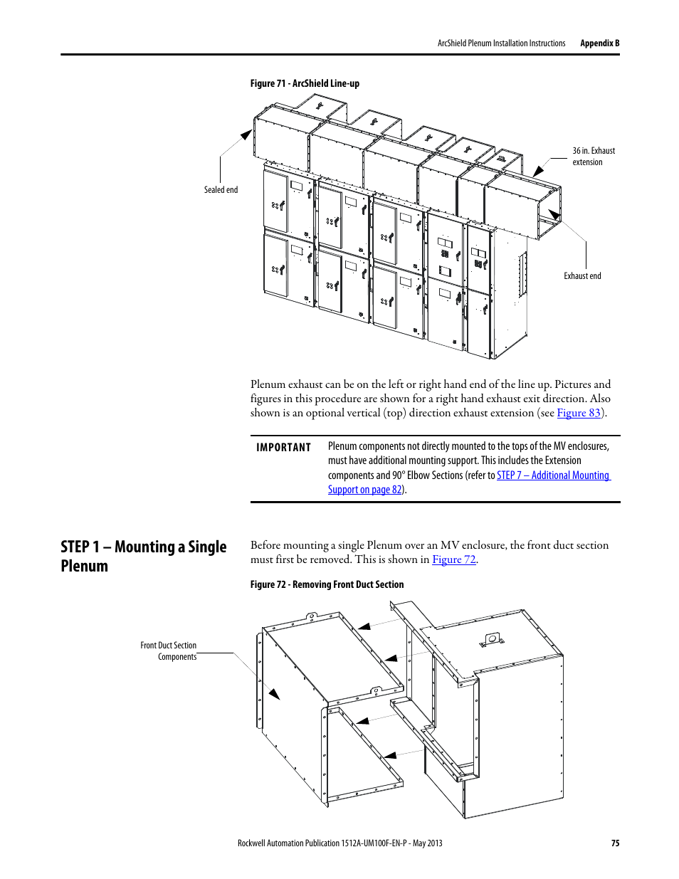 Step 1 – mounting a single plenum | Rockwell Automation 1512A MV Controllers, 400A One-High Cabinet, Standard and Arc-Resistant Enclosure User Manual | Page 83 / 96