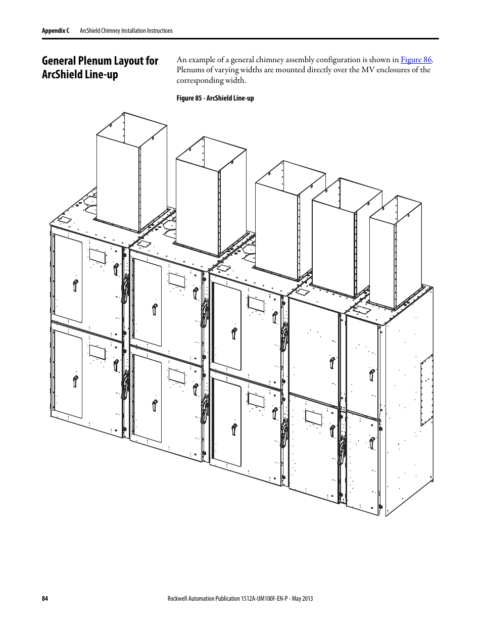 General plenum layout for arcshield line-up | Rockwell Automation 1512A MV Controllers, 400A One-High Cabinet, Standard and Arc-Resistant Enclosure User Manual | Page 92 / 96