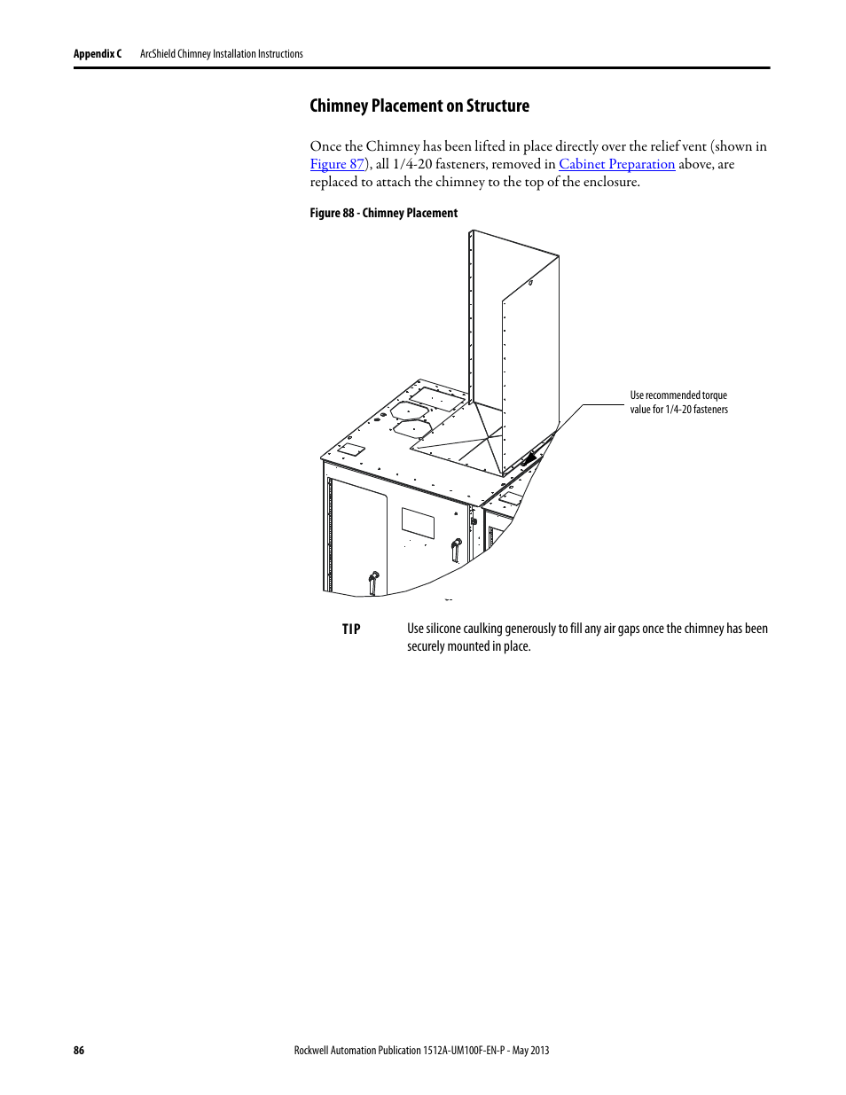 Chimney placement on structure | Rockwell Automation 1512A MV Controllers, 400A One-High Cabinet, Standard and Arc-Resistant Enclosure User Manual | Page 94 / 96