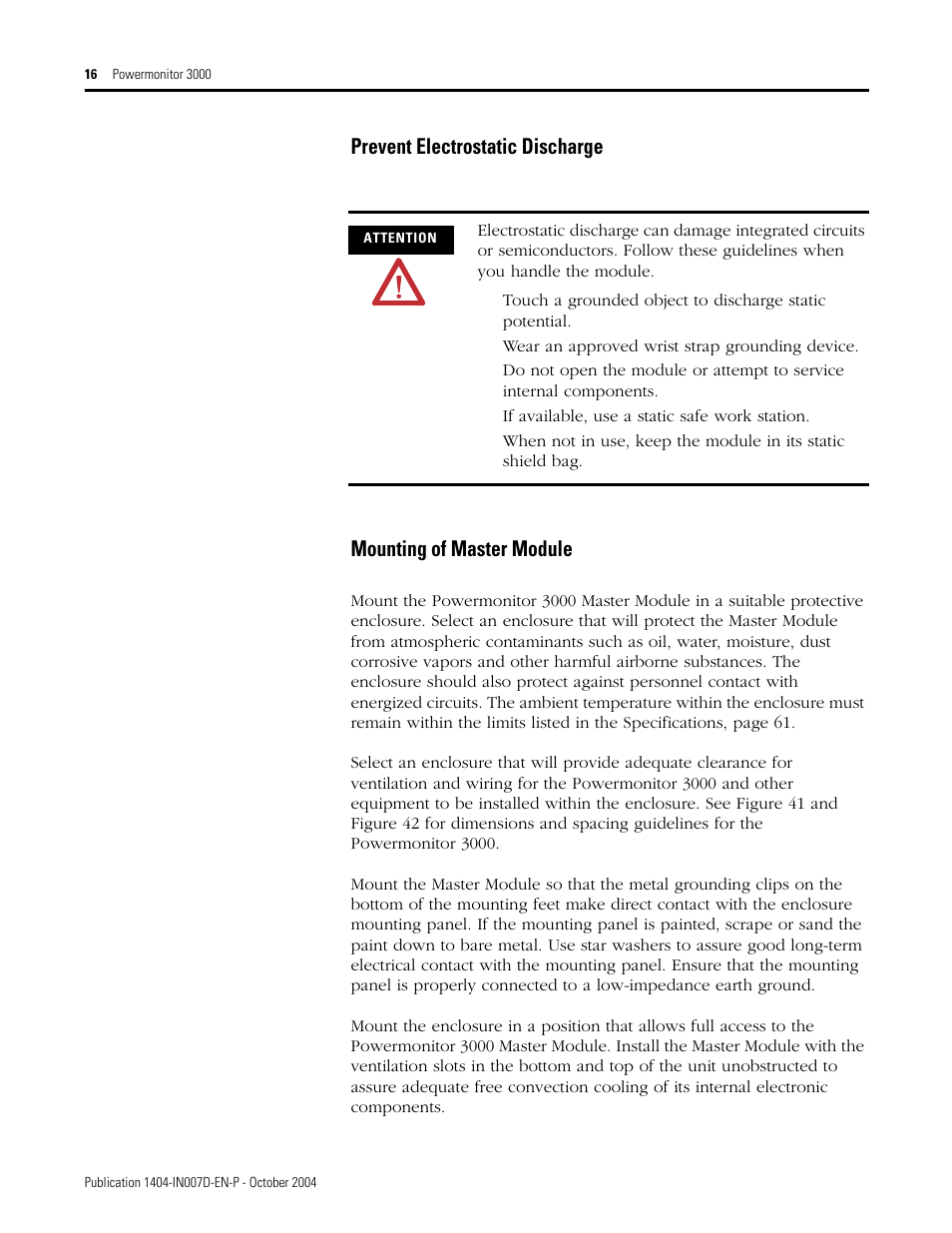 Rockwell Automation 1404-M4_M5_M6_M8 Powermonitor 3000 Installation Instructions, PRIOR to Firmware rev. 3.0 User Manual | Page 16 / 66