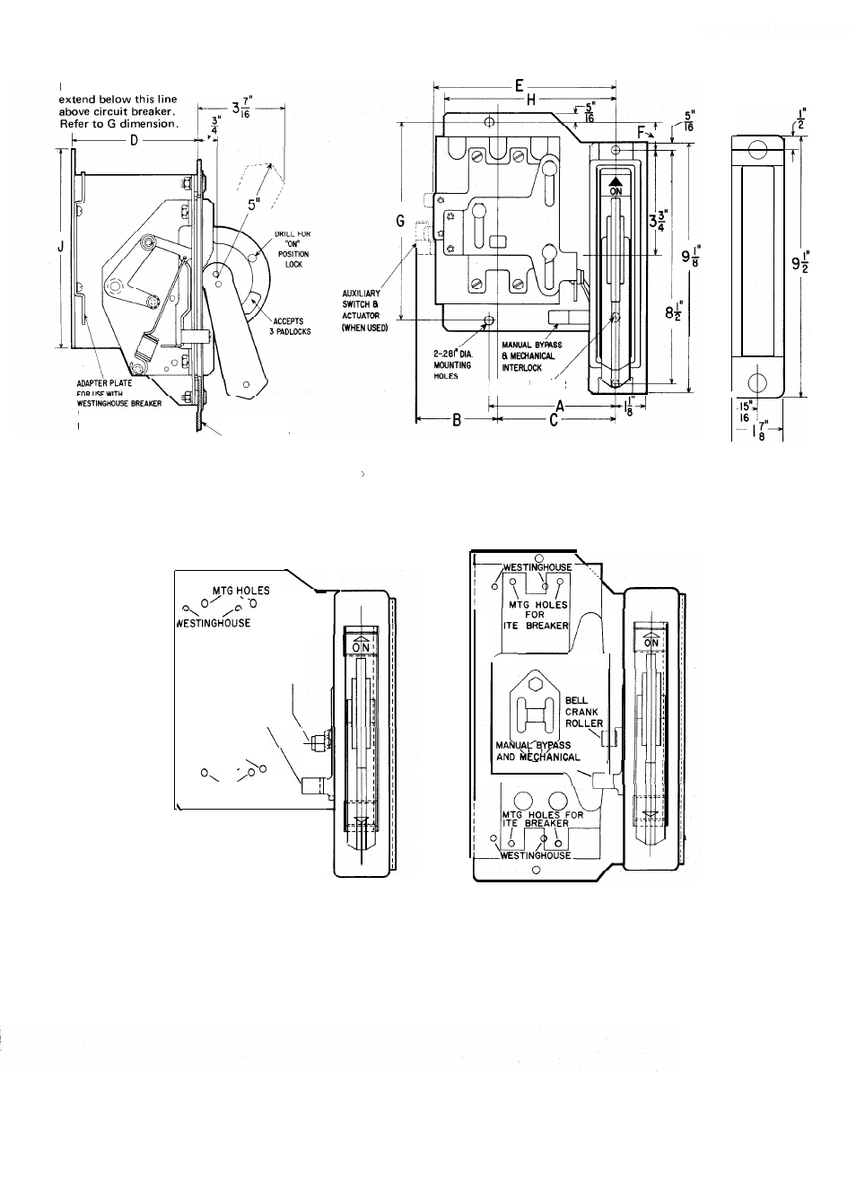 Operator and slide mechanism, Circuit breaker mounting, Please note notch and clearance holes re | 100a frame size shown circuit breaker mounting, 100a frame size | Rockwell Automation 1494D Flange Mounted Circuit Breaker Operators - 100, 225, and 400 Ampere Frame Sizes User Manual | Page 2 / 5