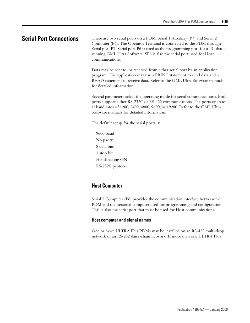Serial port connections, Host computer, 6huldo 3ruw &rqqhfwlrqv | Rvw &rpsxwhu | Rockwell Automation 1398-PDM-xxx ULTRA Plus Series Positioning Drive Module User Manual | Page 103 / 156
