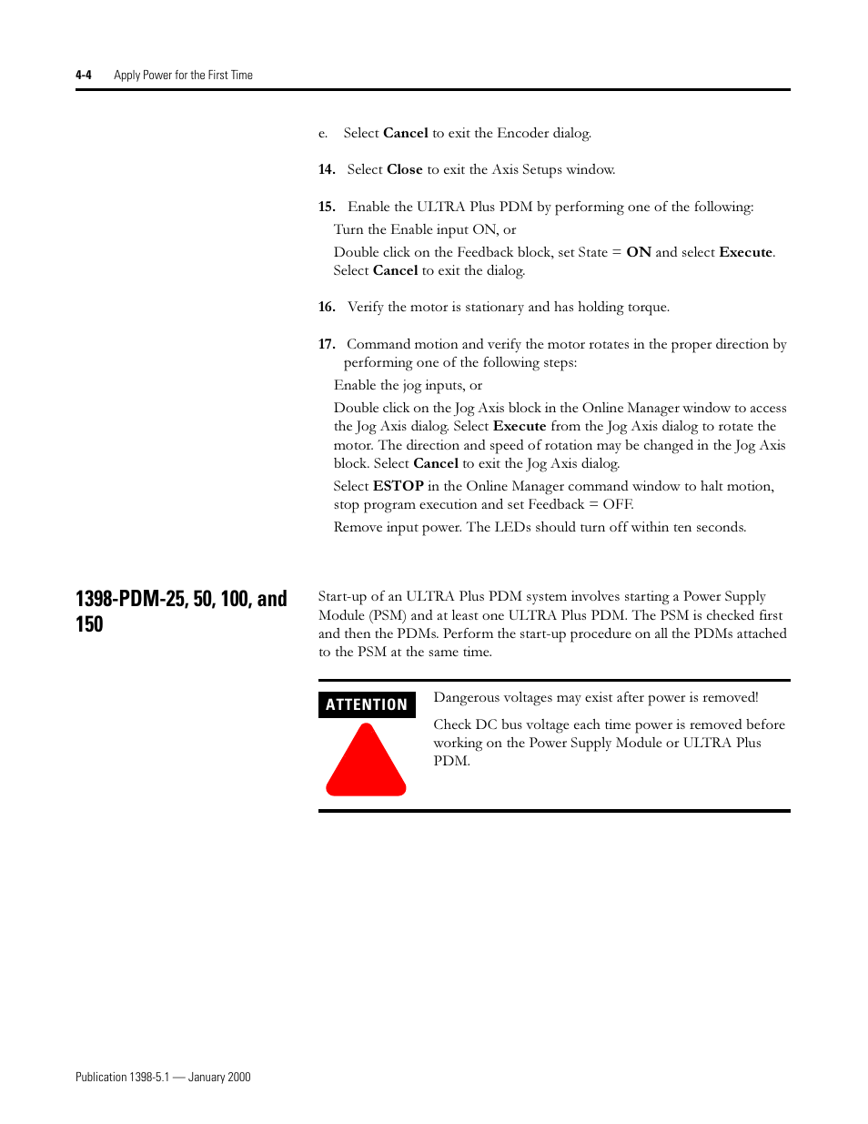 1398-pdm-25, 50, 100, and 150, 3'0   dqg | Rockwell Automation 1398-PDM-xxx ULTRA Plus Series Positioning Drive Module User Manual | Page 120 / 156