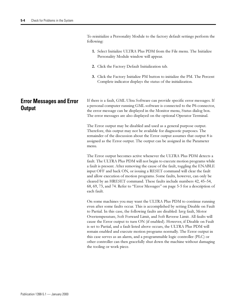 Error messages and error output, Uuru 0hvvdjhv dqg (uuru 2xwsxw | Rockwell Automation 1398-PDM-xxx ULTRA Plus Series Positioning Drive Module User Manual | Page 132 / 156