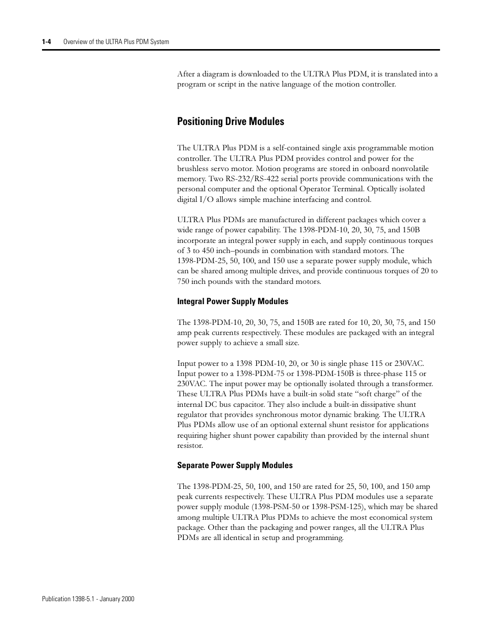 Positioning drive modules, 3rvlwlrqlqj 'ulyh 0rgxohv | Rockwell Automation 1398-PDM-xxx ULTRA Plus Series Positioning Drive Module User Manual | Page 14 / 156