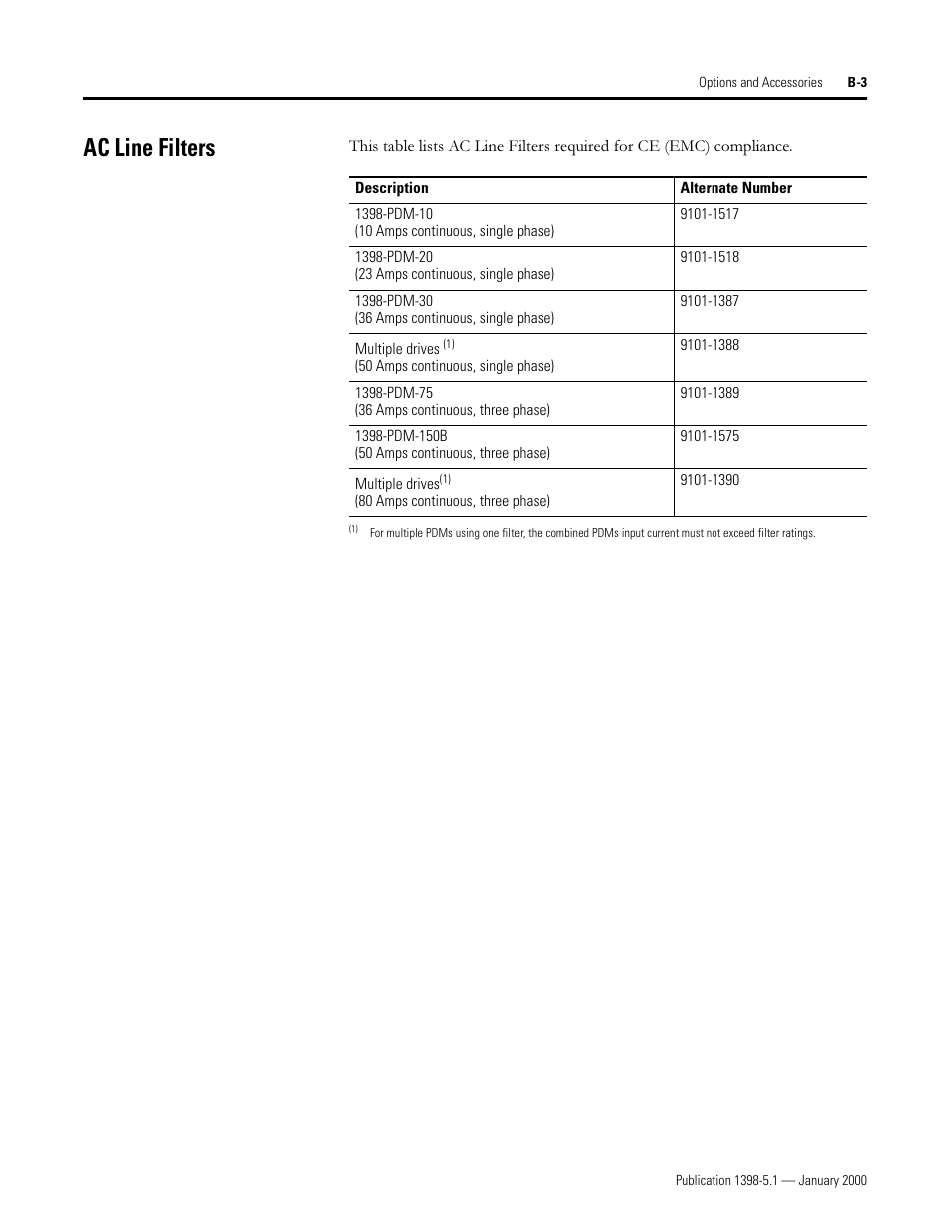 Ac line filters, Lqh )lowhuv | Rockwell Automation 1398-PDM-xxx ULTRA Plus Series Positioning Drive Module User Manual | Page 143 / 156