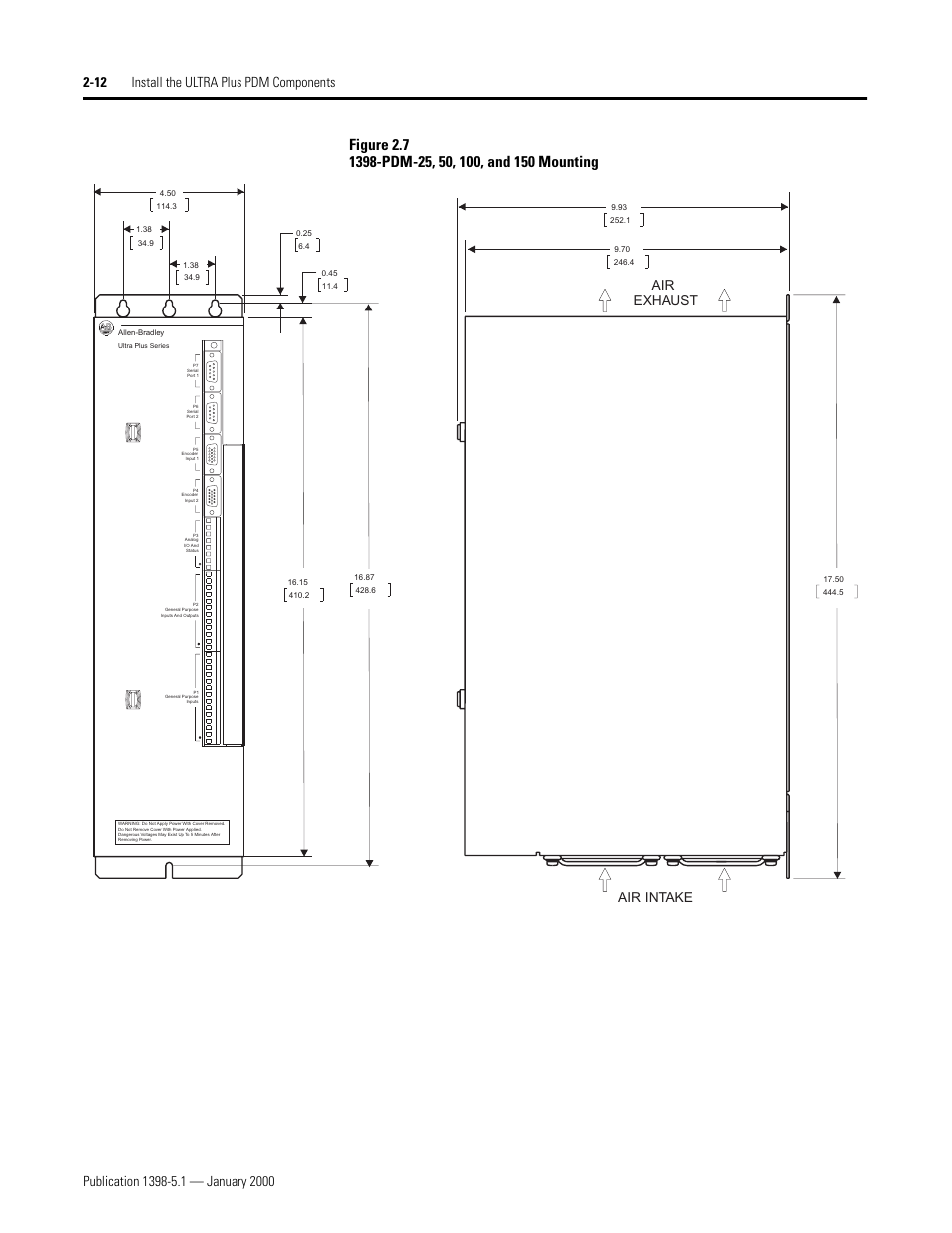 Air intake exhaust air | Rockwell Automation 1398-PDM-xxx ULTRA Plus Series Positioning Drive Module User Manual | Page 30 / 156
