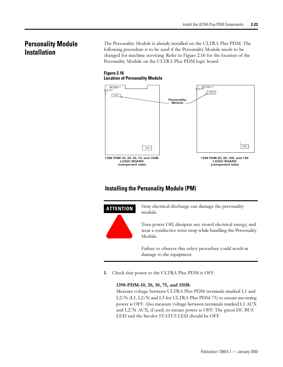 Personality module installation, Installing the personality module (pm), 3huvrqdolw\ 0rgxoh ,qvwdoodwlrq | Qvwdoolqj wkh 3huvrqdolw\ 0rgxoh 30, 1hwzrunlqj | Rockwell Automation 1398-PDM-xxx ULTRA Plus Series Positioning Drive Module User Manual | Page 41 / 156