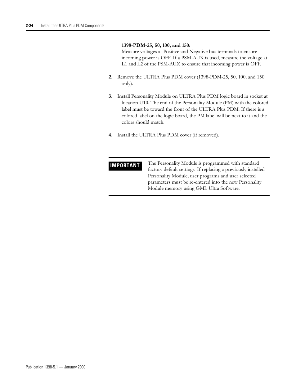 Rockwell Automation 1398-PDM-xxx ULTRA Plus Series Positioning Drive Module User Manual | Page 42 / 156