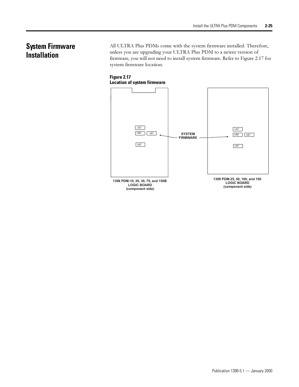 System firmware installation, 6\vwhp )lupzduh ,qvwdoodwlrq, Figure 2.17 location of system firmware | Rockwell Automation 1398-PDM-xxx ULTRA Plus Series Positioning Drive Module User Manual | Page 43 / 156