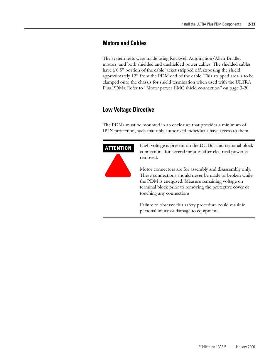 Motors and cables, Low voltage directive, 0rwruv dqg &deohv | Rz 9rowdjh 'luhfwlyh | Rockwell Automation 1398-PDM-xxx ULTRA Plus Series Positioning Drive Module User Manual | Page 51 / 156