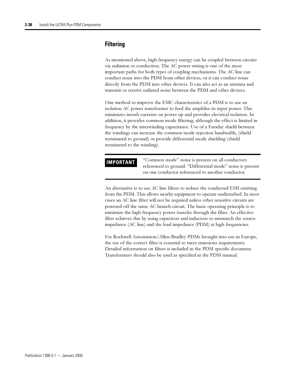 Filtering, Lowhulqj | Rockwell Automation 1398-PDM-xxx ULTRA Plus Series Positioning Drive Module User Manual | Page 56 / 156