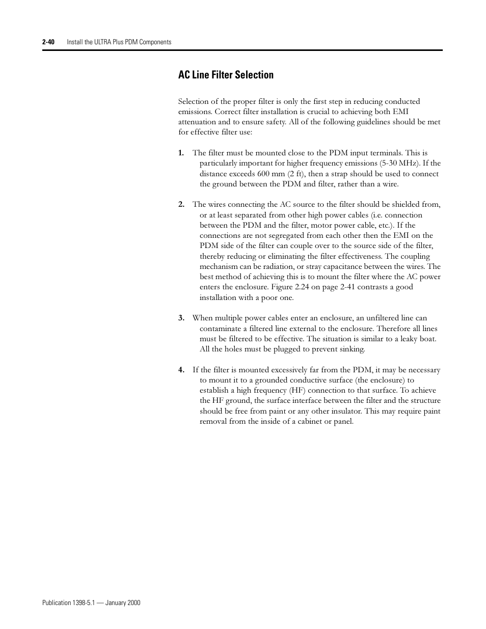 Ac line filter selection, Lqh )lowhu 6hohfwlrq | Rockwell Automation 1398-PDM-xxx ULTRA Plus Series Positioning Drive Module User Manual | Page 58 / 156