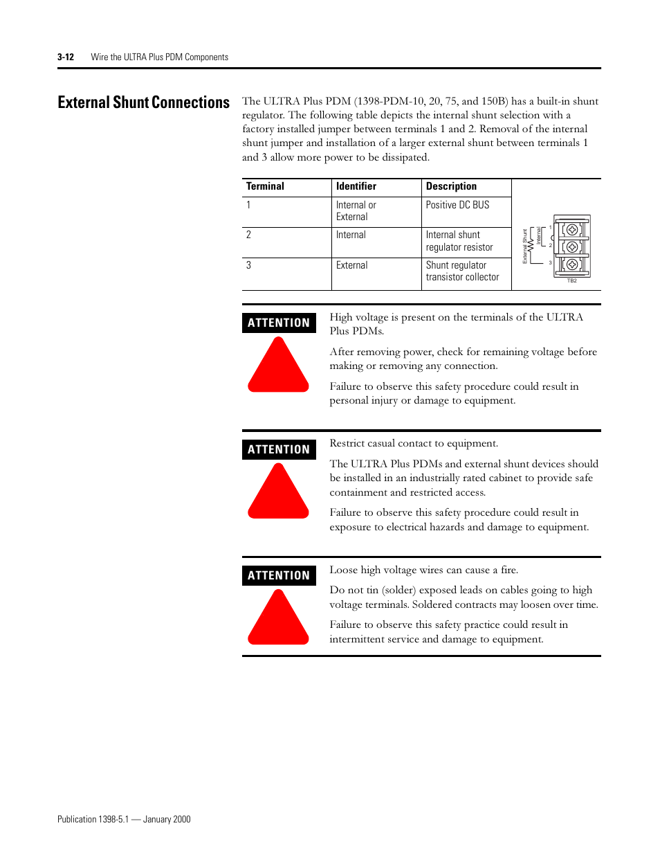 External shunt connections, Whuqdo 6kxqw &rqqhfwlrqv | Rockwell Automation 1398-PDM-xxx ULTRA Plus Series Positioning Drive Module User Manual | Page 76 / 156