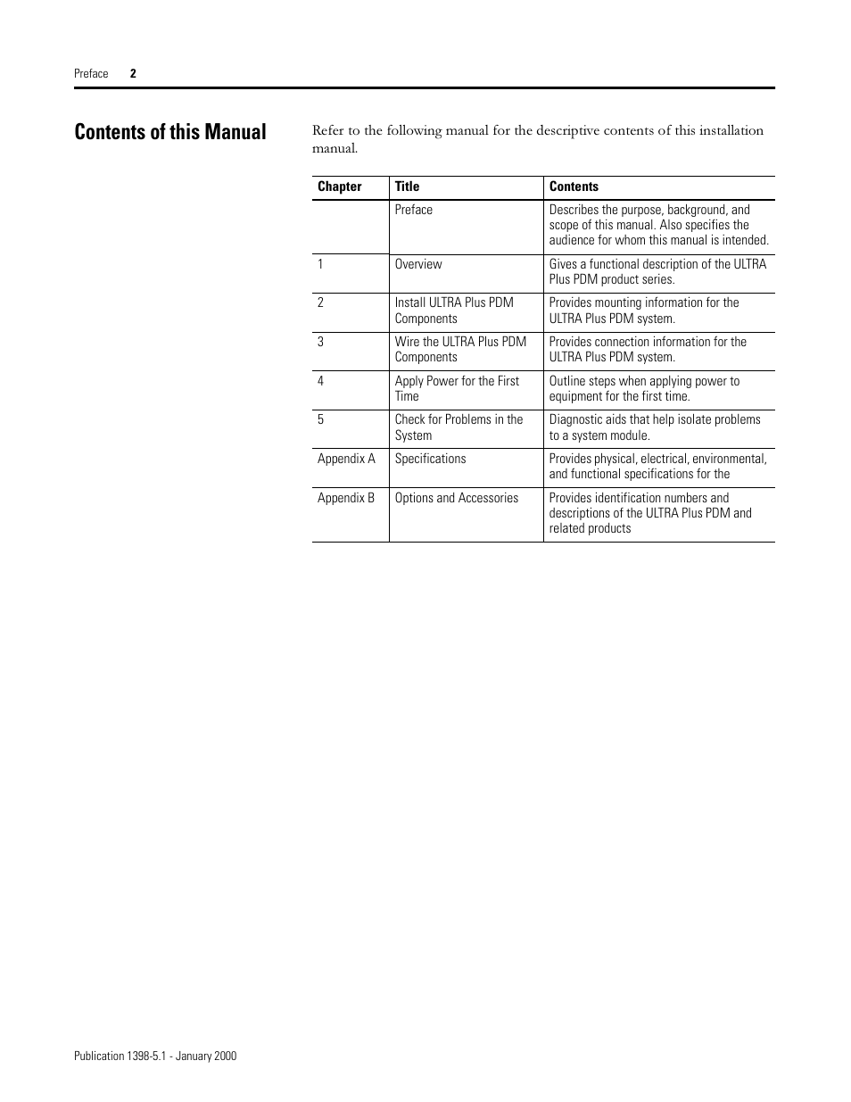 Contents of this manual | Rockwell Automation 1398-PDM-xxx ULTRA Plus Series Positioning Drive Module User Manual | Page 8 / 156