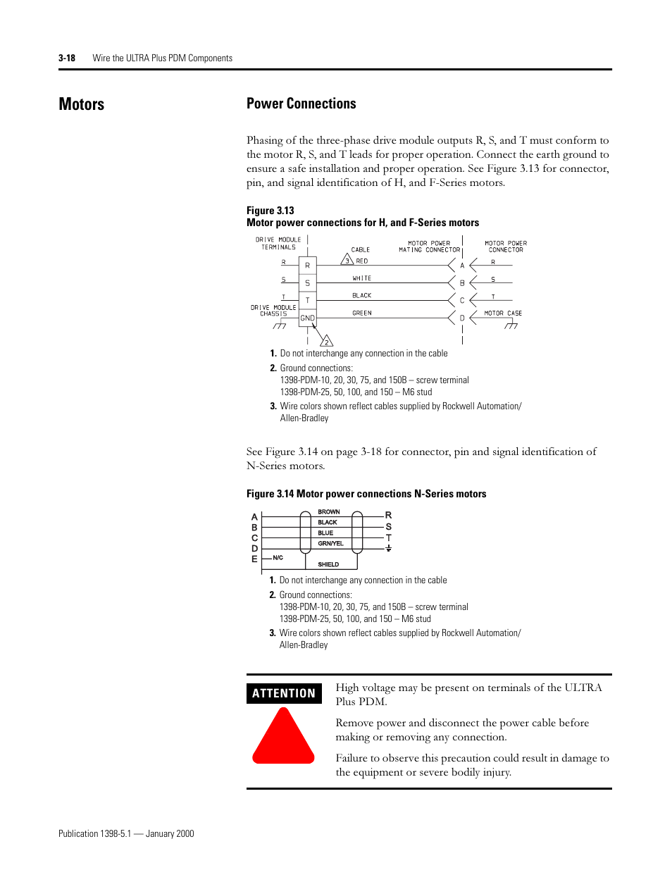 Motors, Power connections, 0rwruv | 3rzhu &rqqhfwlrqv | Rockwell Automation 1398-PDM-xxx ULTRA Plus Series Positioning Drive Module User Manual | Page 82 / 156