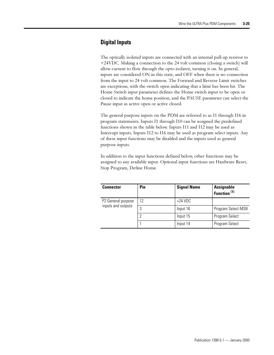 Digital inputs, Ljlwdo ,qsxwv | Rockwell Automation 1398-PDM-xxx ULTRA Plus Series Positioning Drive Module User Manual | Page 89 / 156