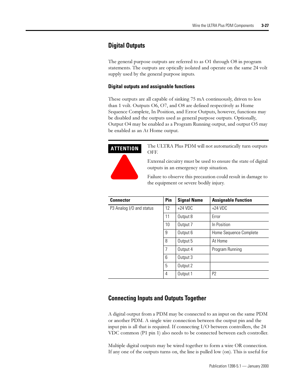 Digital outputs, Connecting inputs and outputs together, Ljlwdo 2xwsxwv | Rqqhfwlqj ,qsxwv dqg 2xwsxwv 7rjhwkhu | Rockwell Automation 1398-PDM-xxx ULTRA Plus Series Positioning Drive Module User Manual | Page 91 / 156