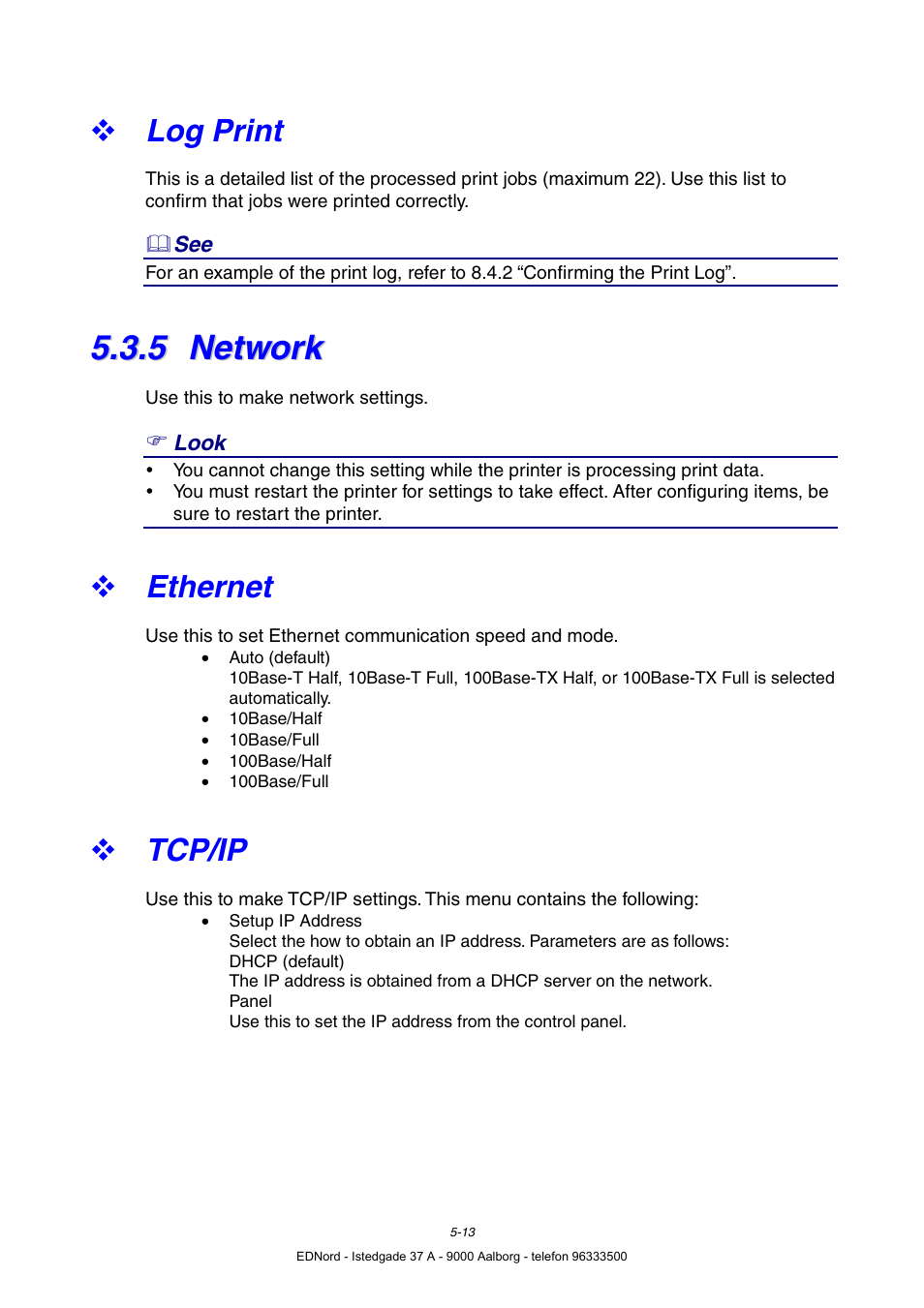 Log print, 5 network, Ethernet | Tcp/ip, Network | Brother HL-4000CN User Manual | Page 104 / 183